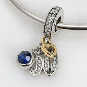 Sterling Silver 50th Birthday with Birthstone Dangle Charm - CUSTOMIZABLE